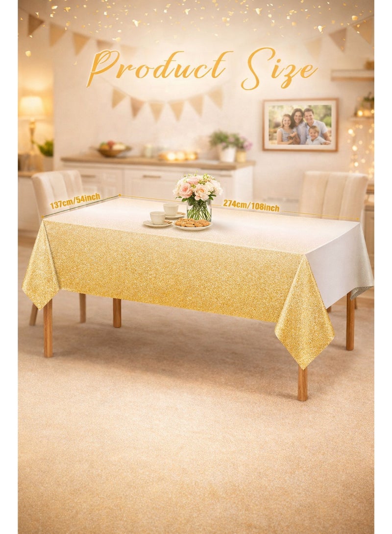 2-Pack Ombre Gold Disposable Plastic Tablecloths, Gradient Yellow-to-Gold Sprinkle Table Covers for Rectangle Tables, 137×274cm, for Ramadan, Eid al-Fitr, Wedding, Birthday & Anniversary Parties - Image 3